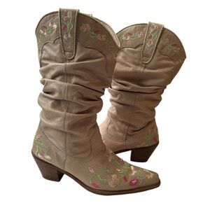 NANA Women’s western style leather slouch cowboy boots size 10 embroidered